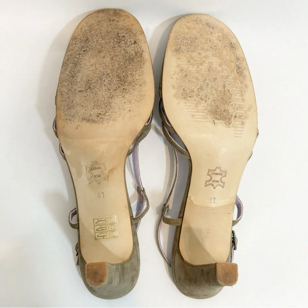 Boden Lavender Gray Suede Sling back Heels 41 US 9.5 Retro Bohemian Classic